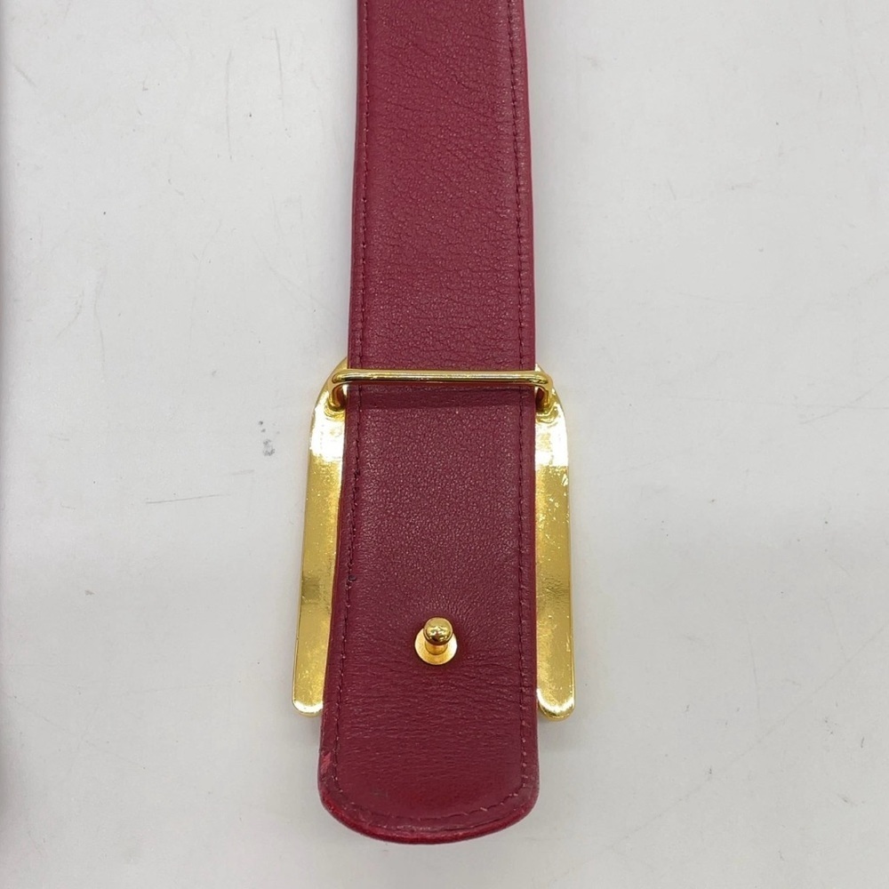 Auth Christian Dior Golden D Logo Buckle Burgundy Red Leather Belt - Picture 6 of 10